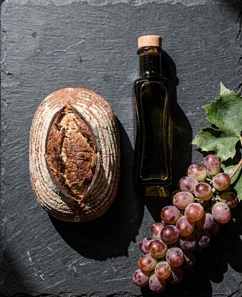 Trilogia mediterrânica pão e azeite